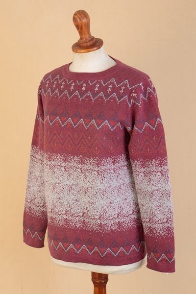 Alternate image for Cotton and Recycled PET Blend Pullover with Diamond Motifs Vermilion Diamonds