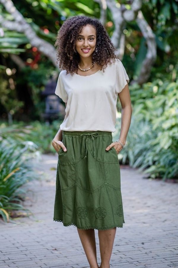 Alternate image for Embroidered Laurel Green Cotton Skirt from Peru Andean Fields