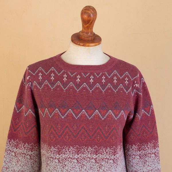 Alternate image for Cotton and Recycled PET Blend Pullover with Diamond Motifs Vermilion Diamonds