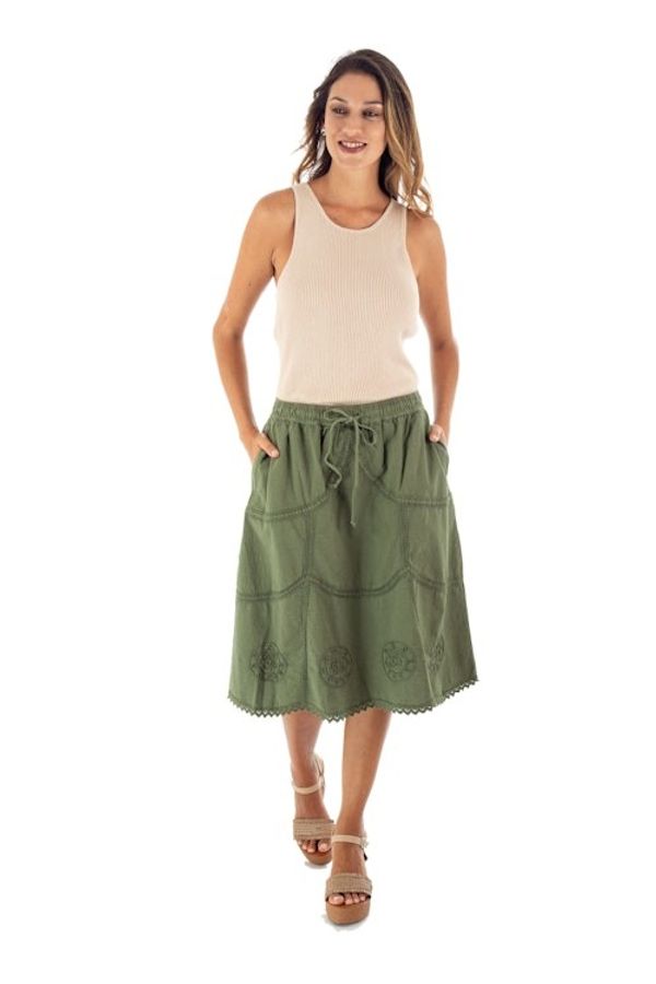 Alternate image for Embroidered Laurel Green Cotton Skirt from Peru Andean Fields