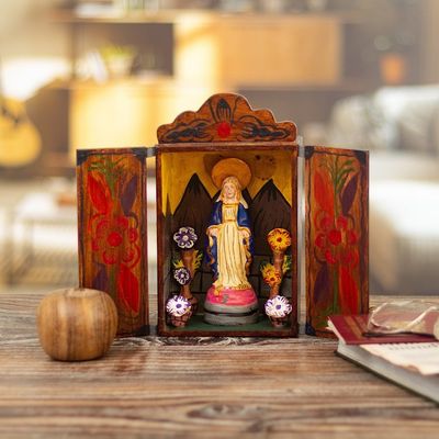 Alternate image for Painted Wood Retablo Andes Folk Art Handmade in Peru Virgin Mary