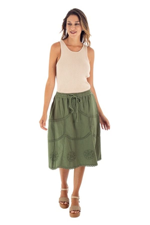 Alternate image for Embroidered Laurel Green Cotton Skirt from Peru Andean Fields