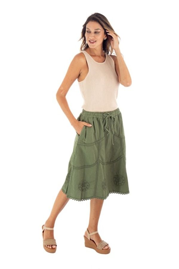 Alternate image for Embroidered Laurel Green Cotton Skirt from Peru Andean Fields