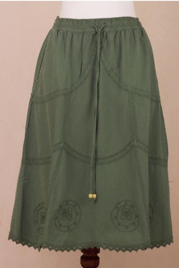 Alternate image for Embroidered Laurel Green Cotton Skirt from Peru Andean Fields