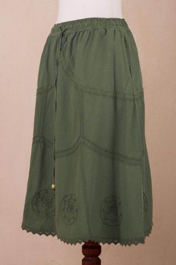 Alternate image for Embroidered Laurel Green Cotton Skirt from Peru Andean Fields