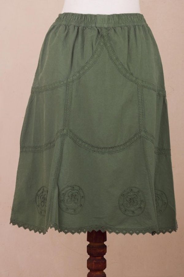 Alternate image for Embroidered Laurel Green Cotton Skirt from Peru Andean Fields
