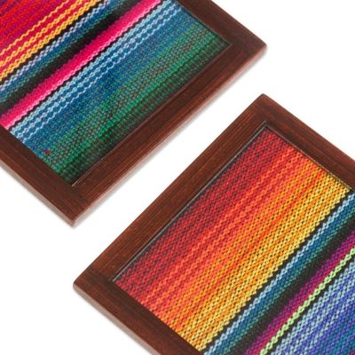 Alternate image for Glass and Wood Coasters with Woven Accent Set of 4 Andean Muse