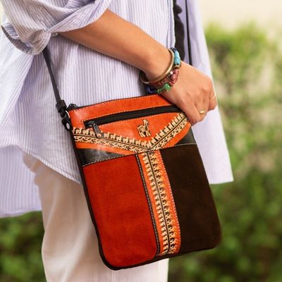 Alternate image for Llama Pattern Leather Accented Suede Sling in Brown Mountain Llama