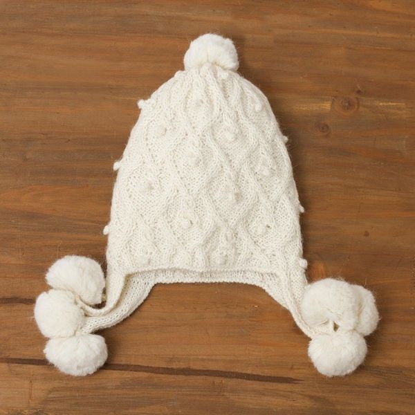 Alternate image for Diamond Pattern 100 Alpaca Knit Hat in Alabaster from Peru Diamond Elegance in Alabaster