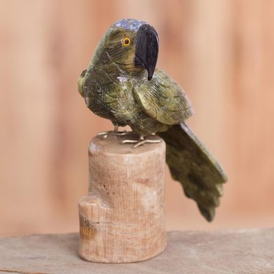 Alternate image for Gemstone Parrot Sculpture Crafted in Peru Curious Parrot