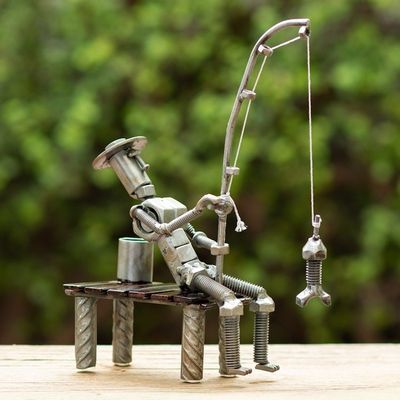 Alternate image for Upcycled Auto Part Fisherman Sculpture from Peru Fisherman