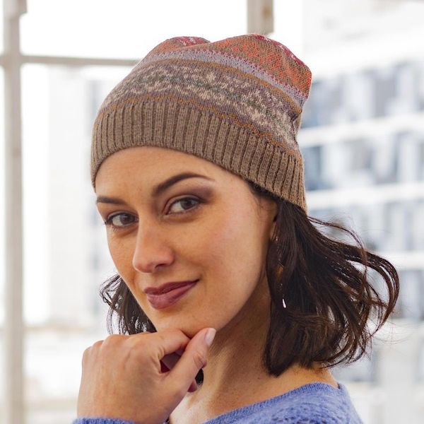 Alternate image for Earth-Tone 100 Alpaca Knit Hat from Peru Inca Earth