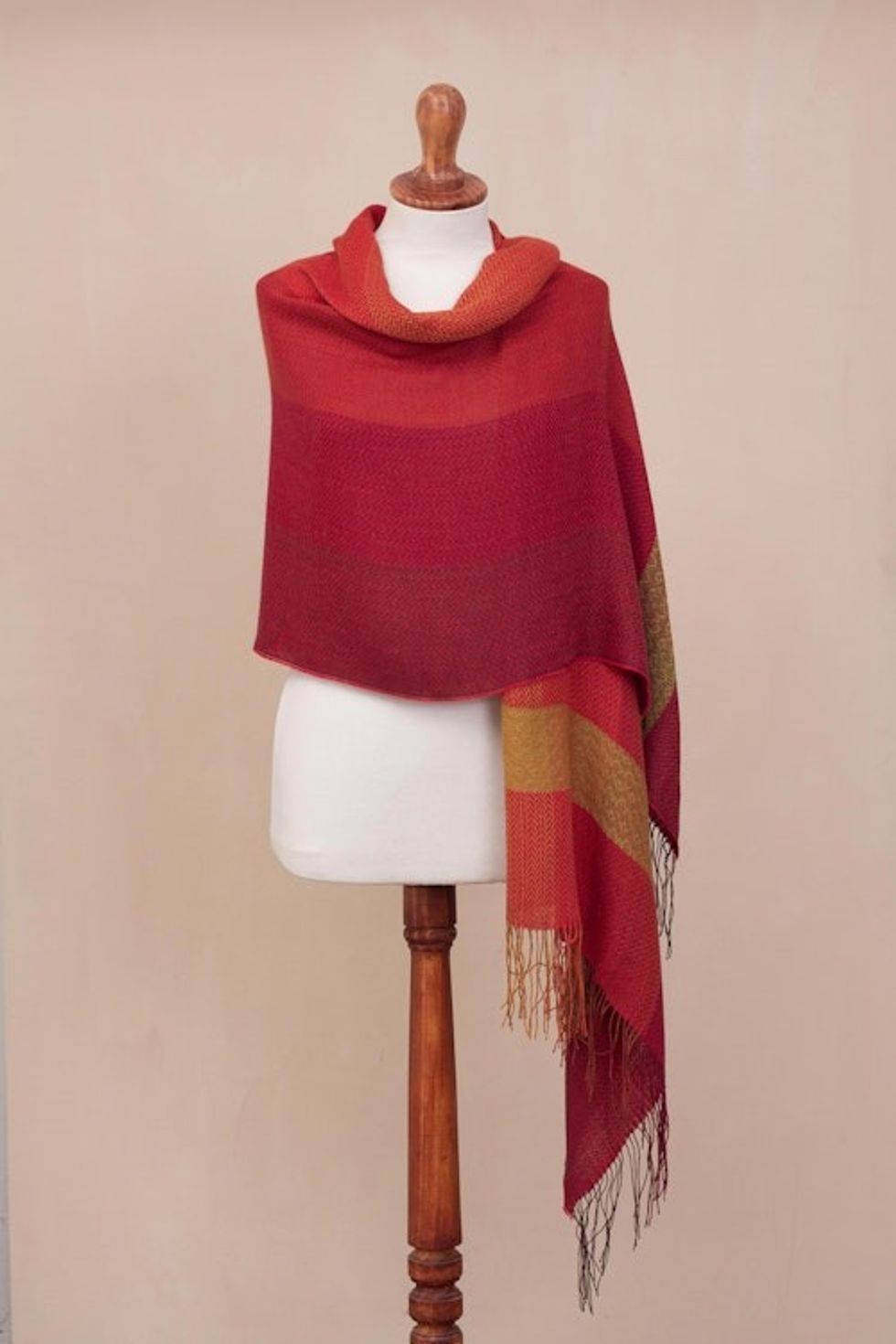 Hand Woven Striped Alpaca Blend Shawl from Peru 'Sunset Celebration'