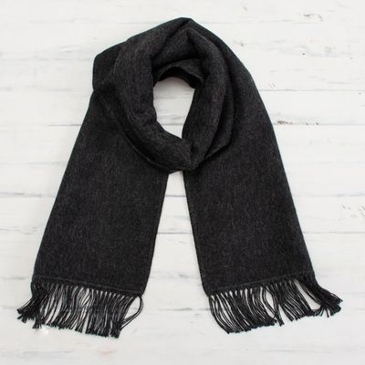 Alternate image for Artisan Crafted Alpaca Blend Scarf in Graphite from Peru Winter Chic in Graphite