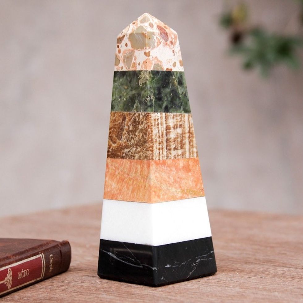 Natural Multi-gemstone Obelisk Sculpture 'Total Energy'