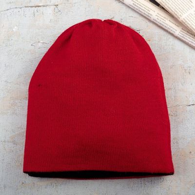 Alternate image for Knit Reversible Baby Alpaca Hat in Black and Strawberry Hues Intense Trends