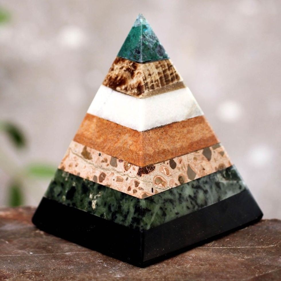 Hand Crafted Peruvian Gemstone Pyramid Sculpture 'Empowered'