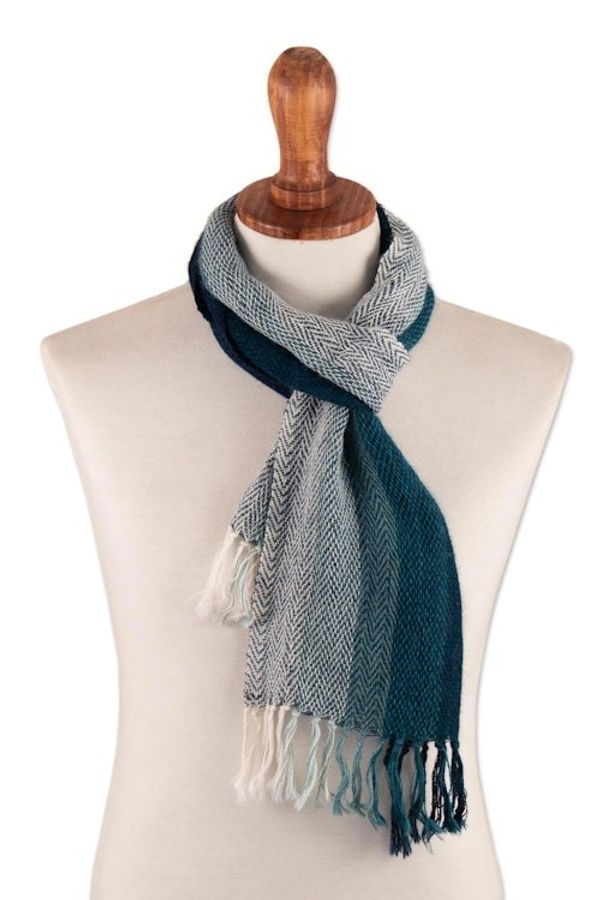 Alternate image for Unisex Teal Alpaca Scarf Coastal Colors