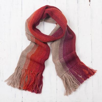 Alternate image for Shades of Brown Orange Berry 100 Alpaca Knit Scarf Mesa Stripes