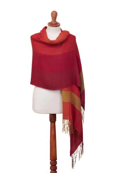 Alternate image for Hand Woven Striped Alpaca Blend Shawl from Peru Sunset Celebration