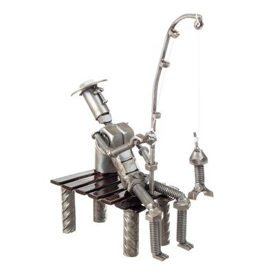 Alternate image for Upcycled Auto Part Fisherman Sculpture from Peru Fisherman