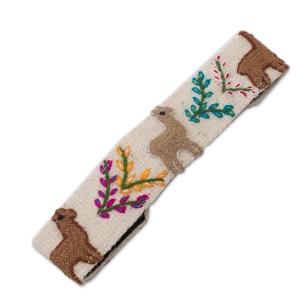 Alternate image for Llama Pattern Wool Headband in Alabaster from Peru Llama Procession