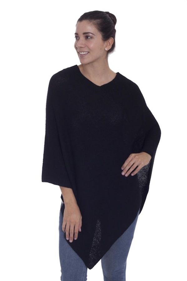 Alternate image for Knit 100 Alpaca Black Poncho from Peru Enchanted Evening in Black