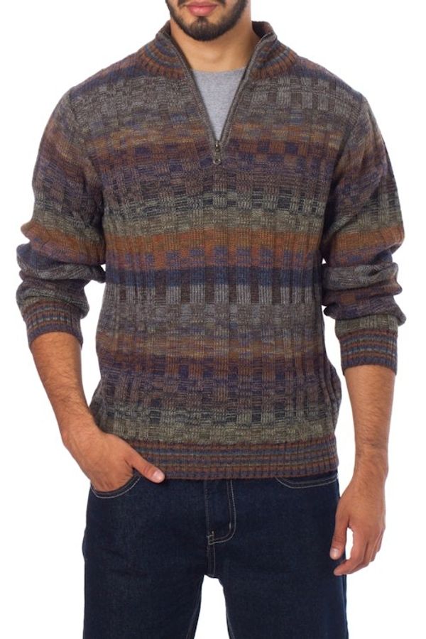 Alternate image for Peruvian 100 Alpaca Mens Sweater with Zipper Traveler