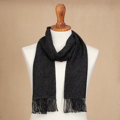 Alternate image for Artisan Crafted Alpaca Blend Scarf in Graphite from Peru Winter Chic in Graphite