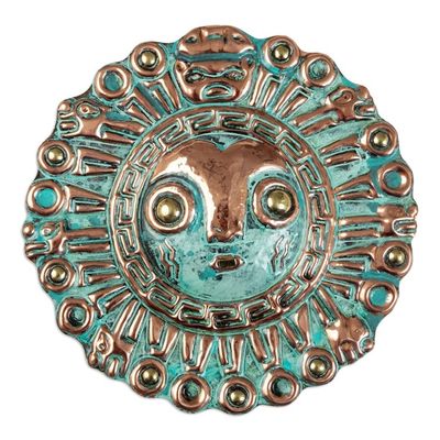 Alternate image for Handcrafted Peruvian Wall Mask in Copper and Bronze Sun of Coricancha