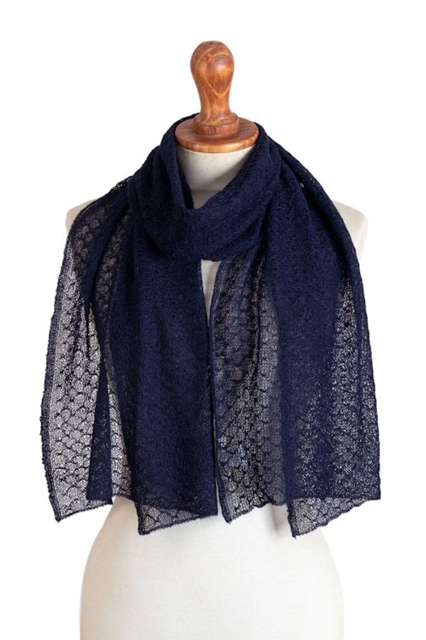 Alternate image for Textured 100 Baby Alpaca Scarf in Navy from Peru Midnight Blue Gossamer