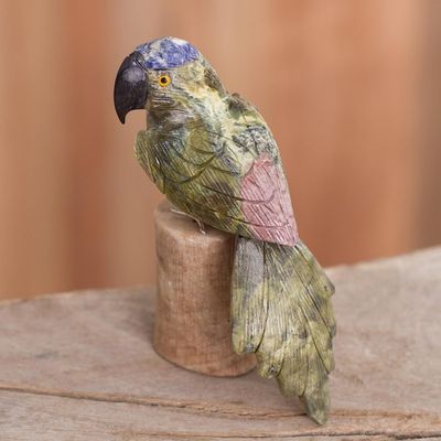 Alternate image for Gemstone Parrot Sculpture Crafted in Peru Curious Parrot