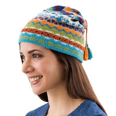Alternate image for Artisan Crafted Alpaca Wool Hat Blue Winter