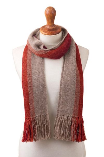 Alternate image for Shades of Brown Orange Berry 100 Alpaca Knit Scarf Mesa Stripes