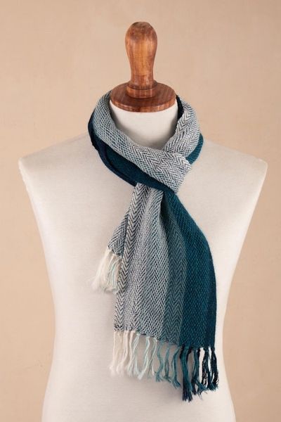 Alternate image for Unisex Teal Alpaca Scarf Coastal Colors
