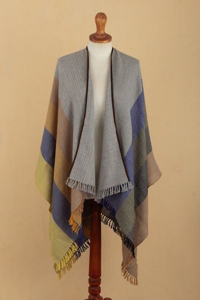 Alternate image for Multicolored Striped Ruana Woven from 100 Baby Alpaca Seasons