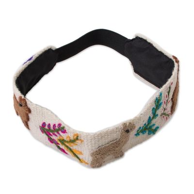 Alternate image for Llama Pattern Wool Headband in Alabaster from Peru Llama Procession