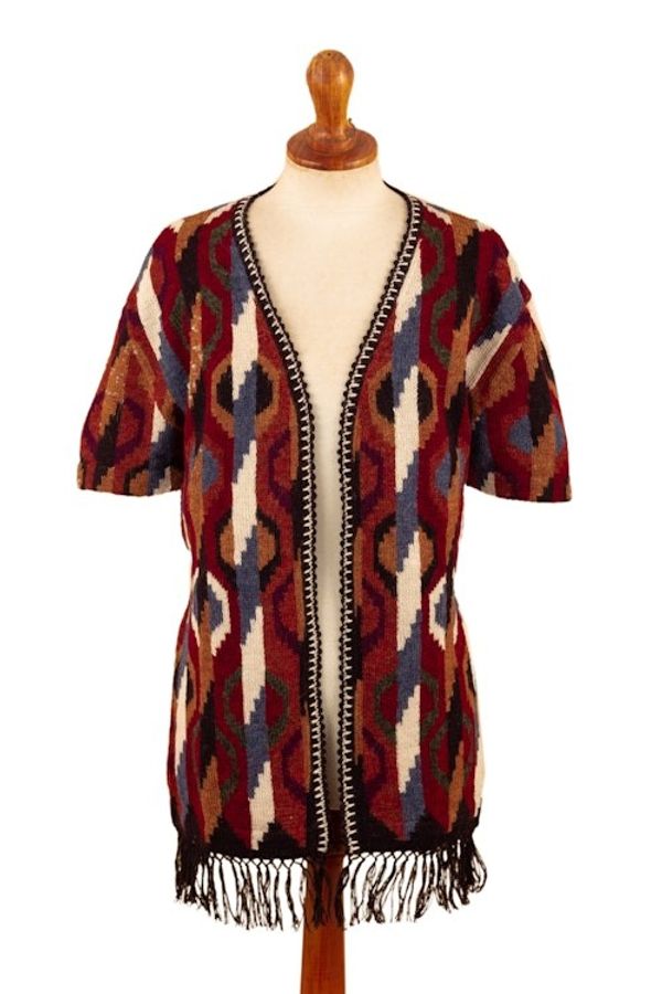 Alternate image for Inca-Inspired 100 Alpaca Cardigan Sweater in a Kimono Style Ceremonial Icons
