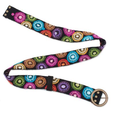 Alternate image for Multicolored Embroidered Wool Belt from Peru Andean Multicolor