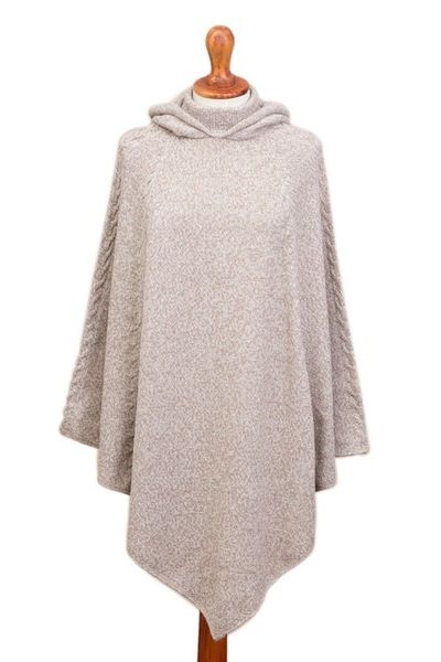Alternate image for Knit Alpaca Blend Hooded Poncho in Taupe from Peru Adventurous Style in Taupe