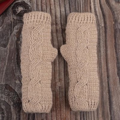 Alternate image for Hand Crocheted 100 Alpaca Fingerless Mitts Alabaster Warmth