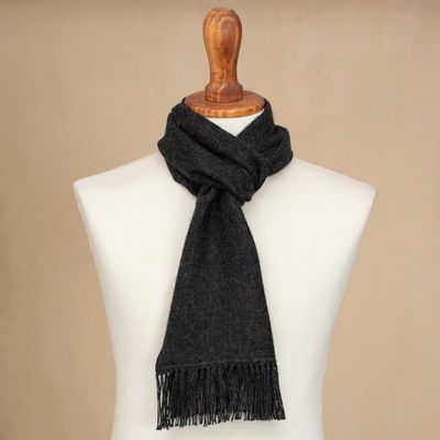 Alternate image for Artisan Crafted Alpaca Blend Scarf in Graphite from Peru Winter Chic in Graphite