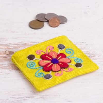 Alternate image for Embroidered Floral Maize Alpaca Blend Coin Purse from Peru Maize Flower