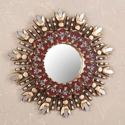 Alternate image for Reverse Painted Glass and Wood Wall Mirror from Peru Colonial Claret
