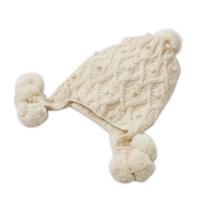 Alternate image for Diamond Pattern 100 Alpaca Knit Hat in Alabaster from Peru Diamond Elegance in Alabaster