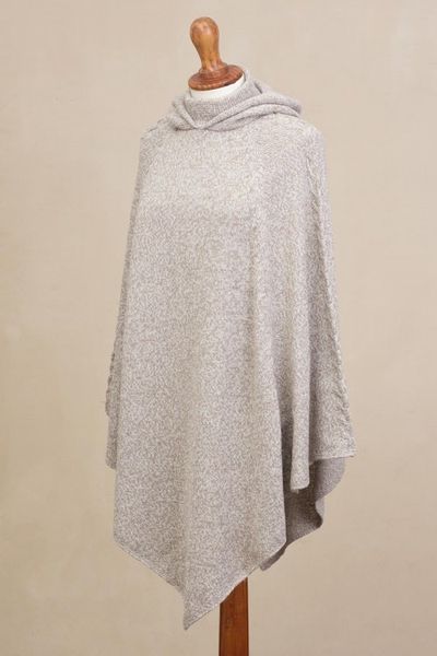 Alternate image for Knit Alpaca Blend Hooded Poncho in Taupe from Peru Adventurous Style in Taupe
