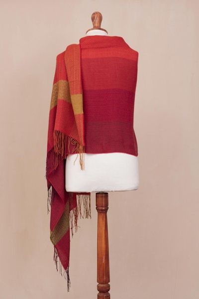 Alternate image for Hand Woven Striped Alpaca Blend Shawl from Peru Sunset Celebration