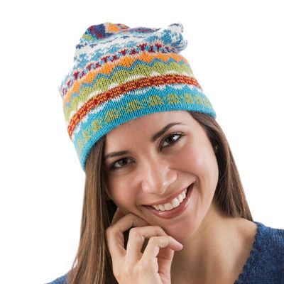 Alternate image for Artisan Crafted Alpaca Wool Hat Blue Winter
