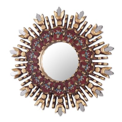 Alternate image for Reverse Painted Glass and Wood Wall Mirror from Peru Colonial Claret