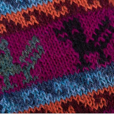 Alternate image for Artisan Crafted 100 Alpaca Multi-Colored Gloves from Peru Peruvian Patchwork in Magenta